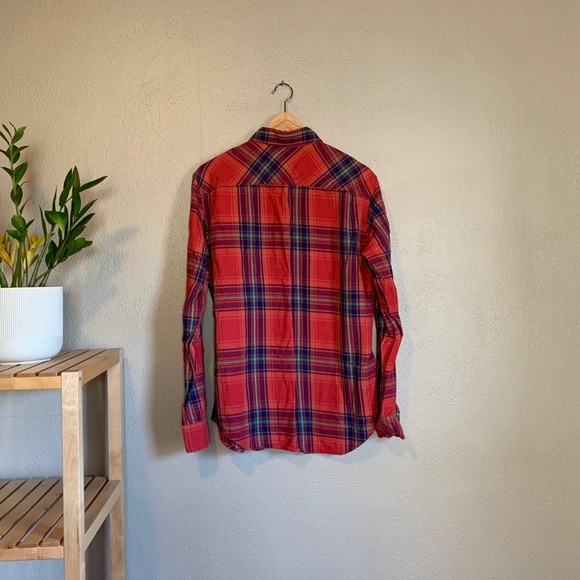 American Eagle Salmon & Blue Plaid Button Down M - Picture 3 of 6